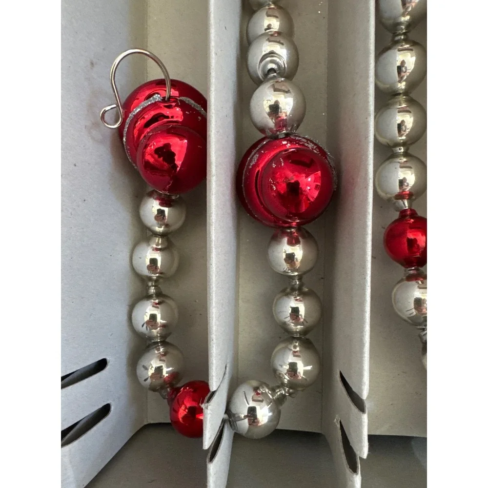 Christopher Radko Shiny Brite Red Silver Glass Bead Christmas Garland 2011 Boxed